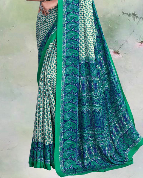 Multi Green Digital Print Premium Crepe Saree