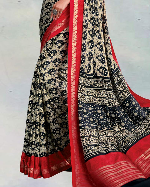 Black And Pastel Yellow Digital Print Premium Crepe Saree