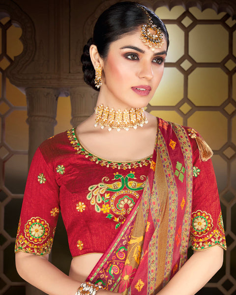 Pastel Brown Brasso Saree With Weaved Satin Patta And Tassel