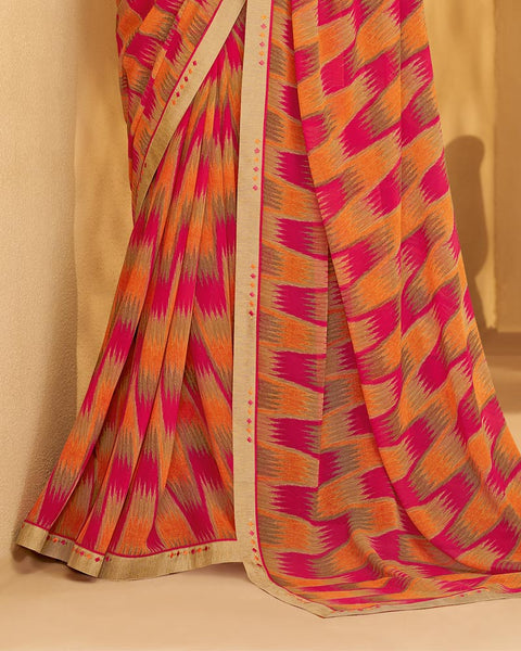 Amaranth Pink Printed Georgette Saree With Fancy Border