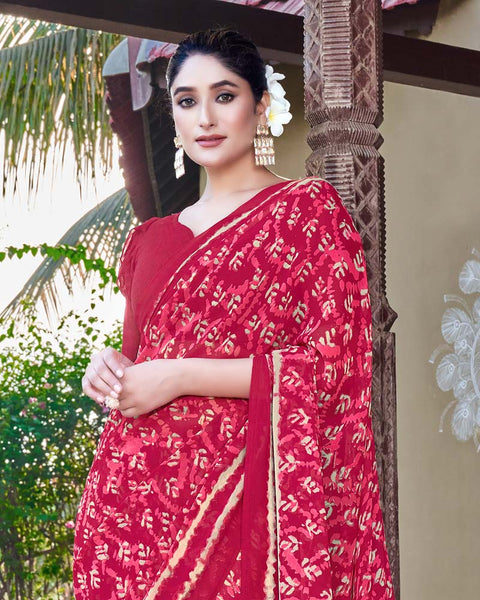 Brick Red Printed Georgette Saree