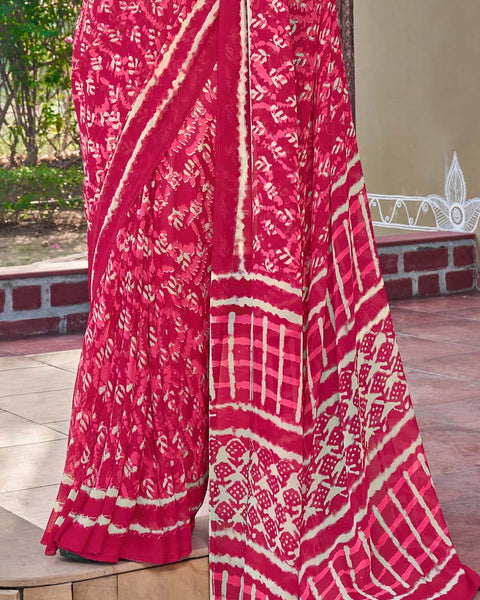 Brick Red Printed Georgette Saree