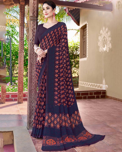Livid Brown Printed Georgette Saree