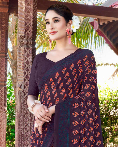 Livid Brown Printed Georgette Saree
