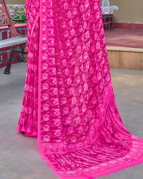Hot Pink Printed Georgette Saree