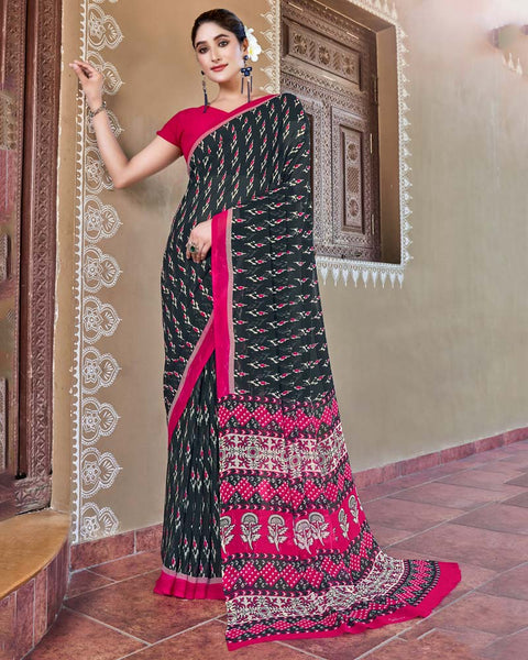 Bottle Green Printed Georgette Saree