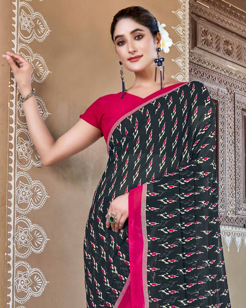Bottle Green Printed Georgette Saree