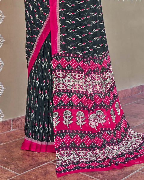 Bottle Green Printed Georgette Saree
