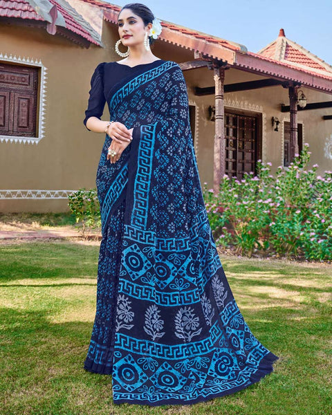 Ink Blue Printed Georgette Saree