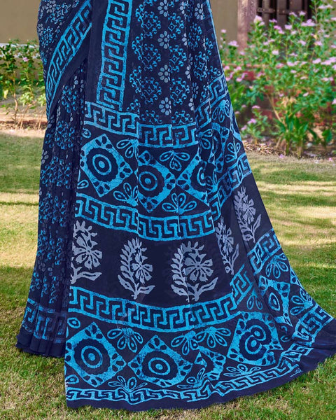 Ink Blue Printed Georgette Saree