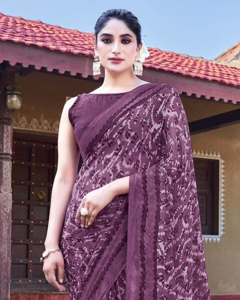 Cannon Pink Printed Georgette Saree
