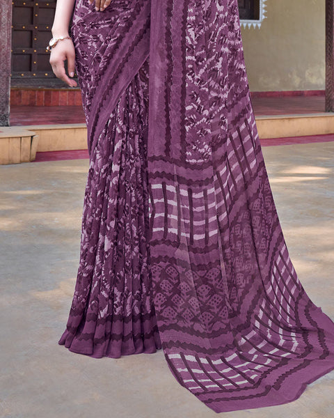 Cannon Pink Printed Georgette Saree