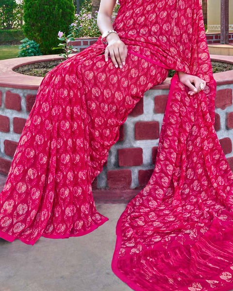Red Pink Printed Georgette Saree