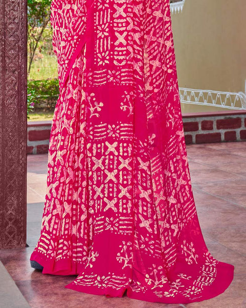 Pinkish Red Printed Georgette Saree