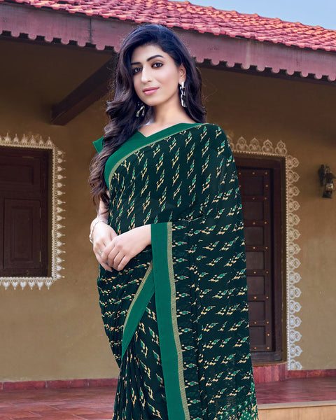 Bottle Green Printed Georgette Saree