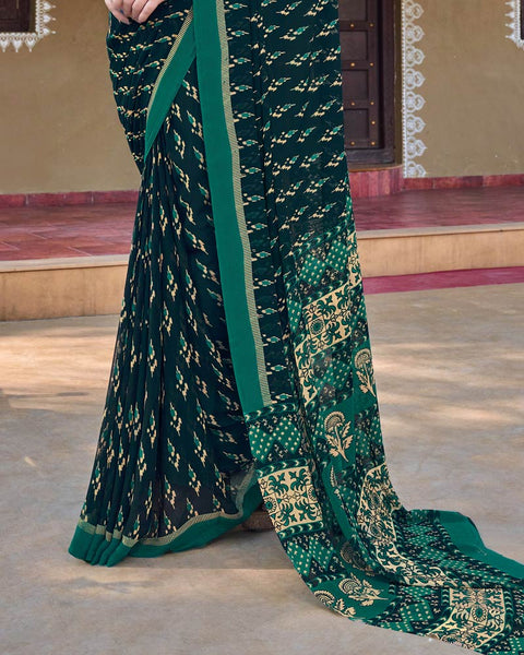 Bottle Green Printed Georgette Saree