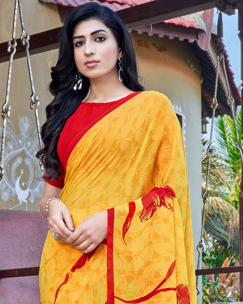 Yellow Printed Georgette Saree