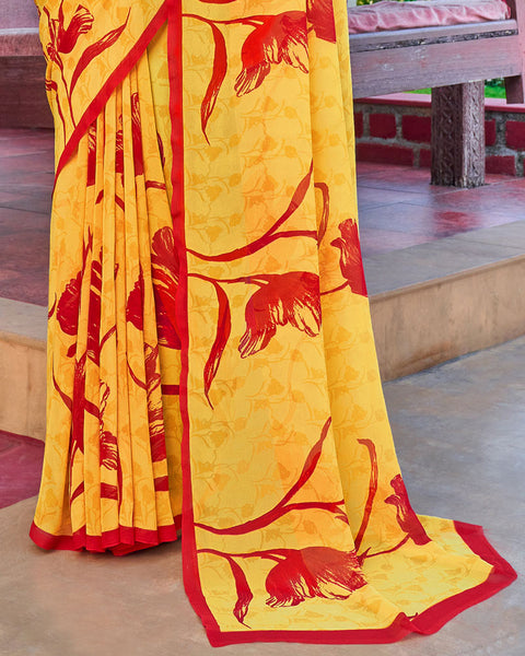 Yellow Printed Georgette Saree