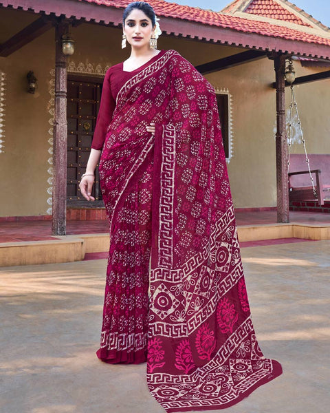 Rose Bud Cherry Printed Georgette Saree