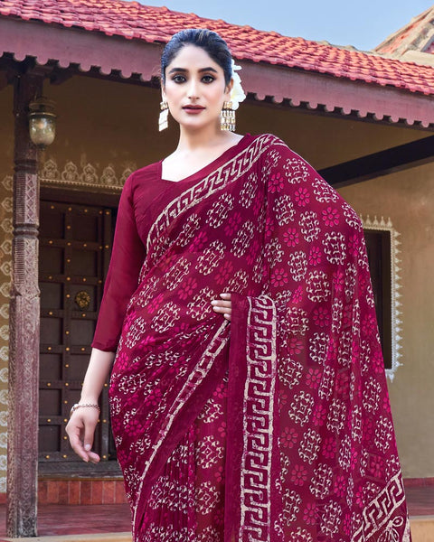 Rose Bud Cherry Printed Georgette Saree