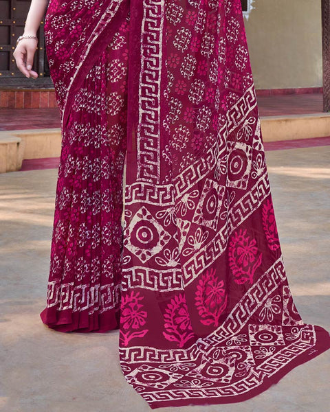Rose Bud Cherry Printed Georgette Saree