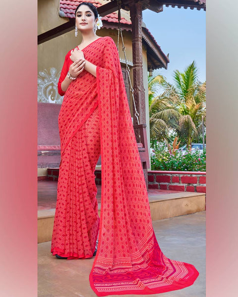 Radical Red Printed Georgette Saree