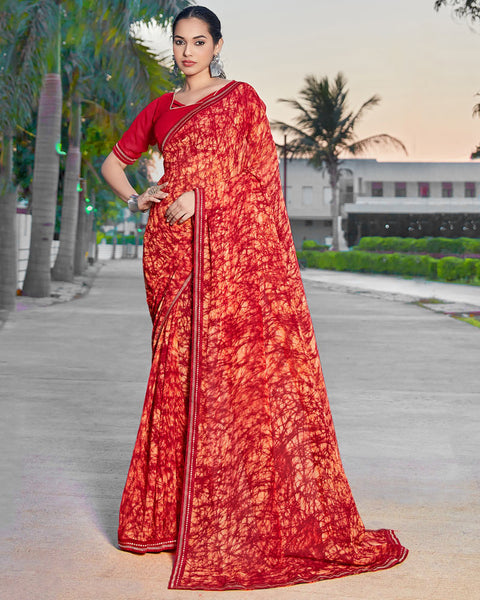 Monza Red Printed Georgette Saree With Fancy Border