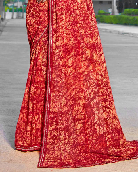 Monza Red Printed Georgette Saree With Fancy Border