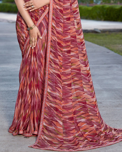 Paprika Red Printed Georgette Saree With Fancy Border