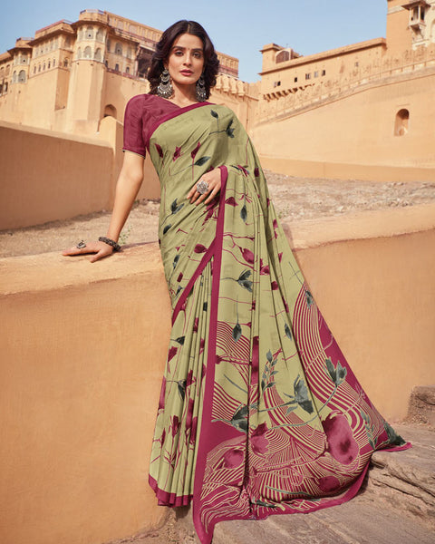 Sorrell Brown Printed Silk Crepe Saree