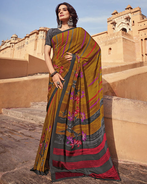 Deep Mustard Printed Silk Crepe Saree