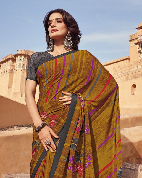 Deep Mustard Printed Silk Crepe Saree