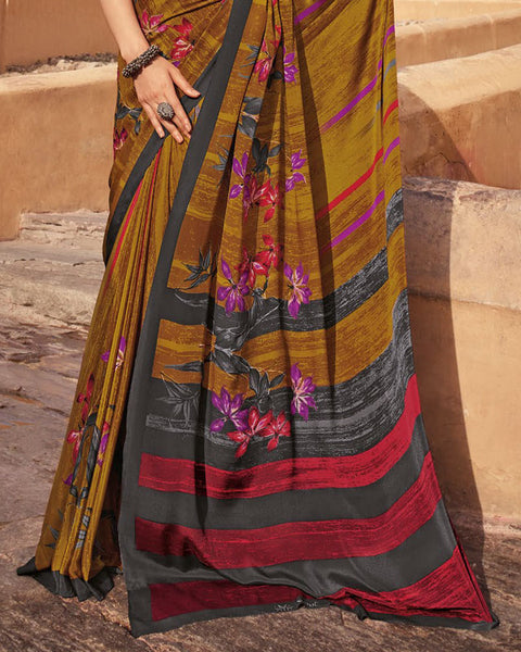 Deep Mustard Printed Silk Crepe Saree