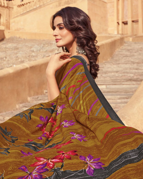 Deep Mustard Printed Silk Crepe Saree