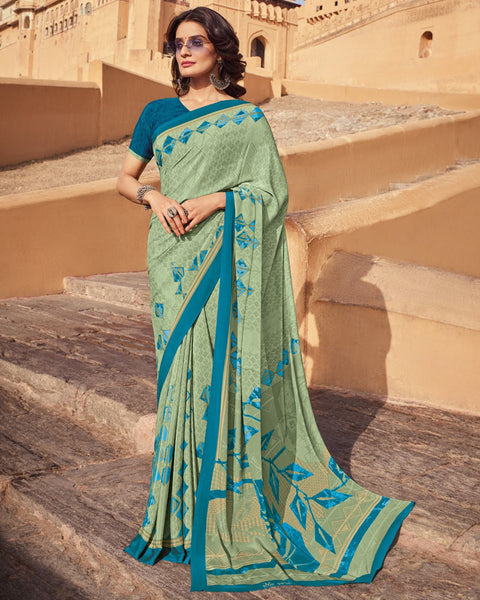Swamp Green Printed Silk Crepe Saree