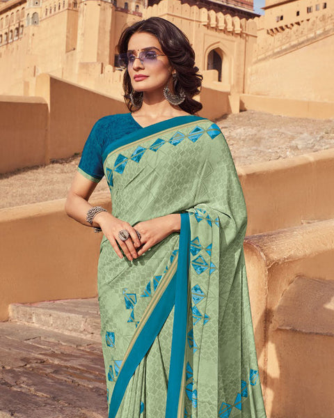 Swamp Green Printed Silk Crepe Saree