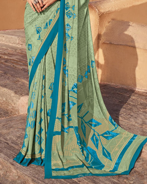 Swamp Green Printed Silk Crepe Saree