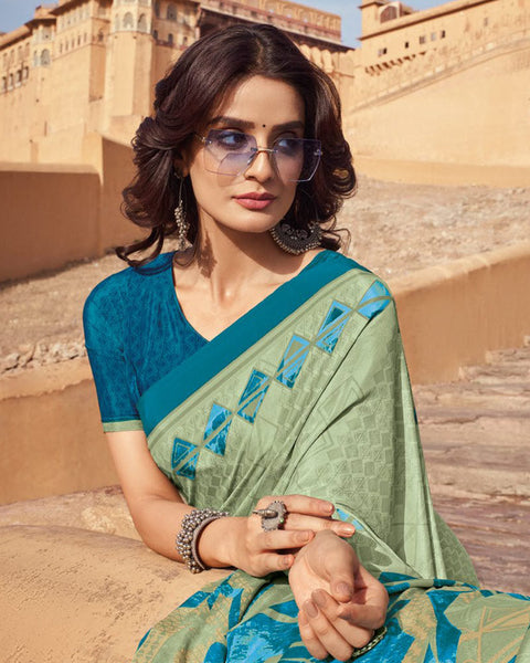 Swamp Green Printed Silk Crepe Saree
