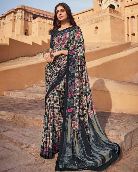 Multicolor Printed Silk Crepe Saree