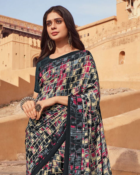 Multicolor Printed Silk Crepe Saree