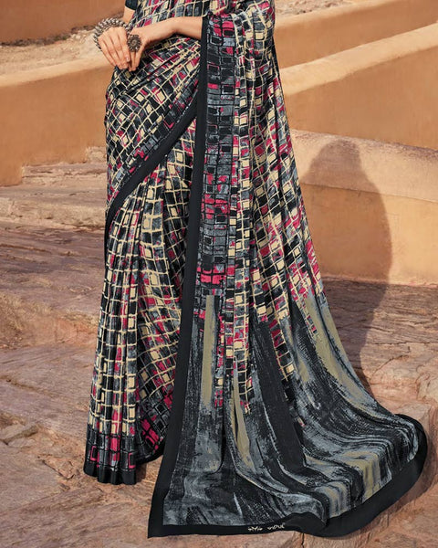 Multicolor Printed Silk Crepe Saree