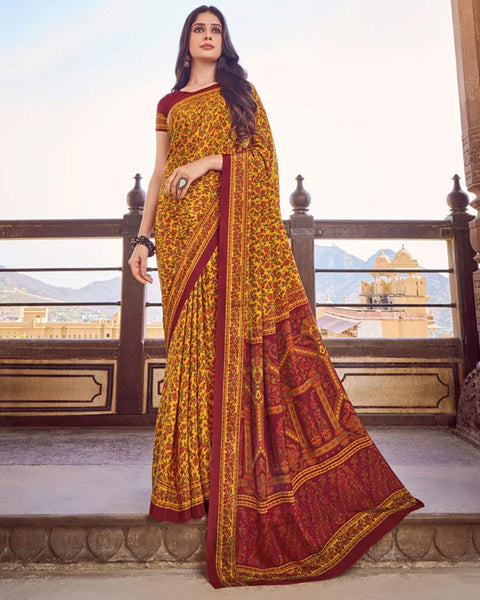 Mustard Printed Silk Crepe Saree