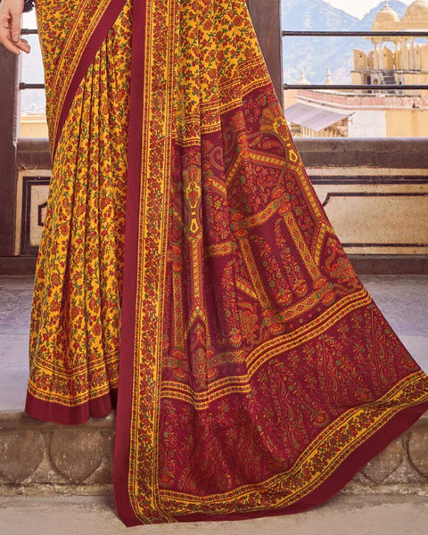 Mustard Printed Silk Crepe Saree