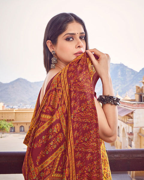 Mustard Printed Silk Crepe Saree
