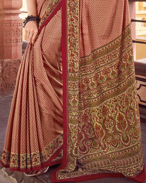 Brandy Cream Printed Silk Crepe Saree