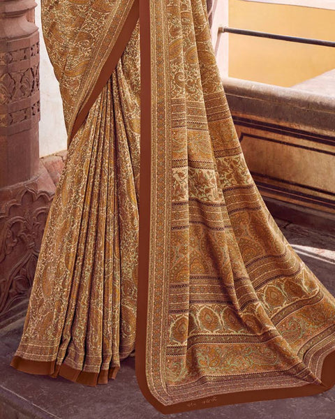 Sand Brown Printed Silk Crepe Saree