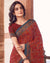 Dark Red Printed Silk Crepe Saree