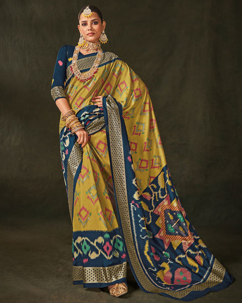 Turmeric Yellow Patola Print Soft Art Silk Saree With Foil Print