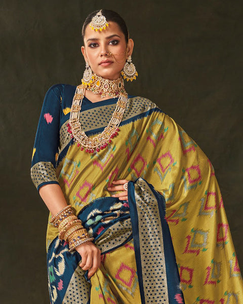 Turmeric Yellow Patola Print Soft Art Silk Saree With Foil Print