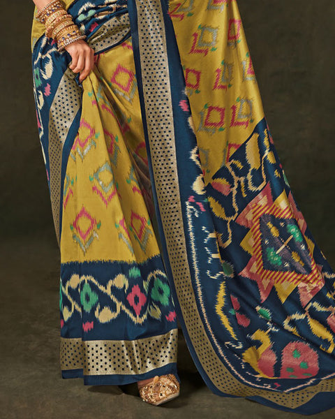 Turmeric Yellow Patola Print Soft Art Silk Saree With Foil Print